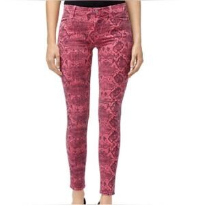 J Brand 620 Mid Rise Super Skinny Jeans In Neon Pink Boa Snake Print Size 28